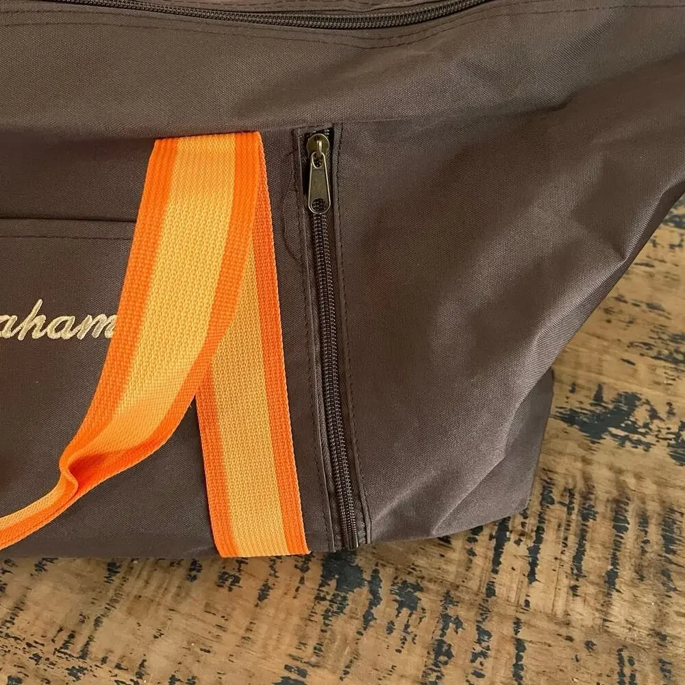 Tommy Bahama Duffle Bag Brown Canvas Orange Trim Weekender Travel Gym